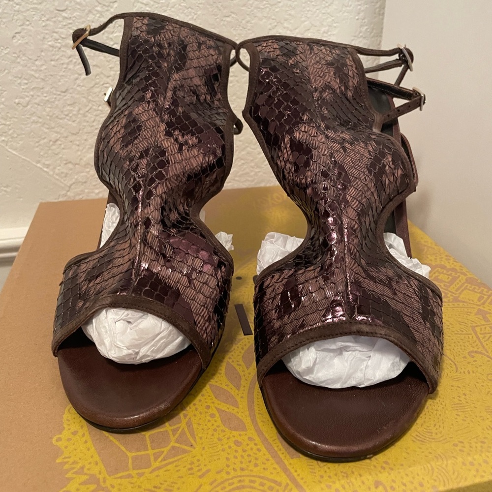 Tamera Melon faux snakeskin heels